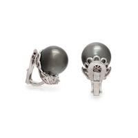 CULTURED TAHITIAN PEARL AND DIAMOND EARCLIPS