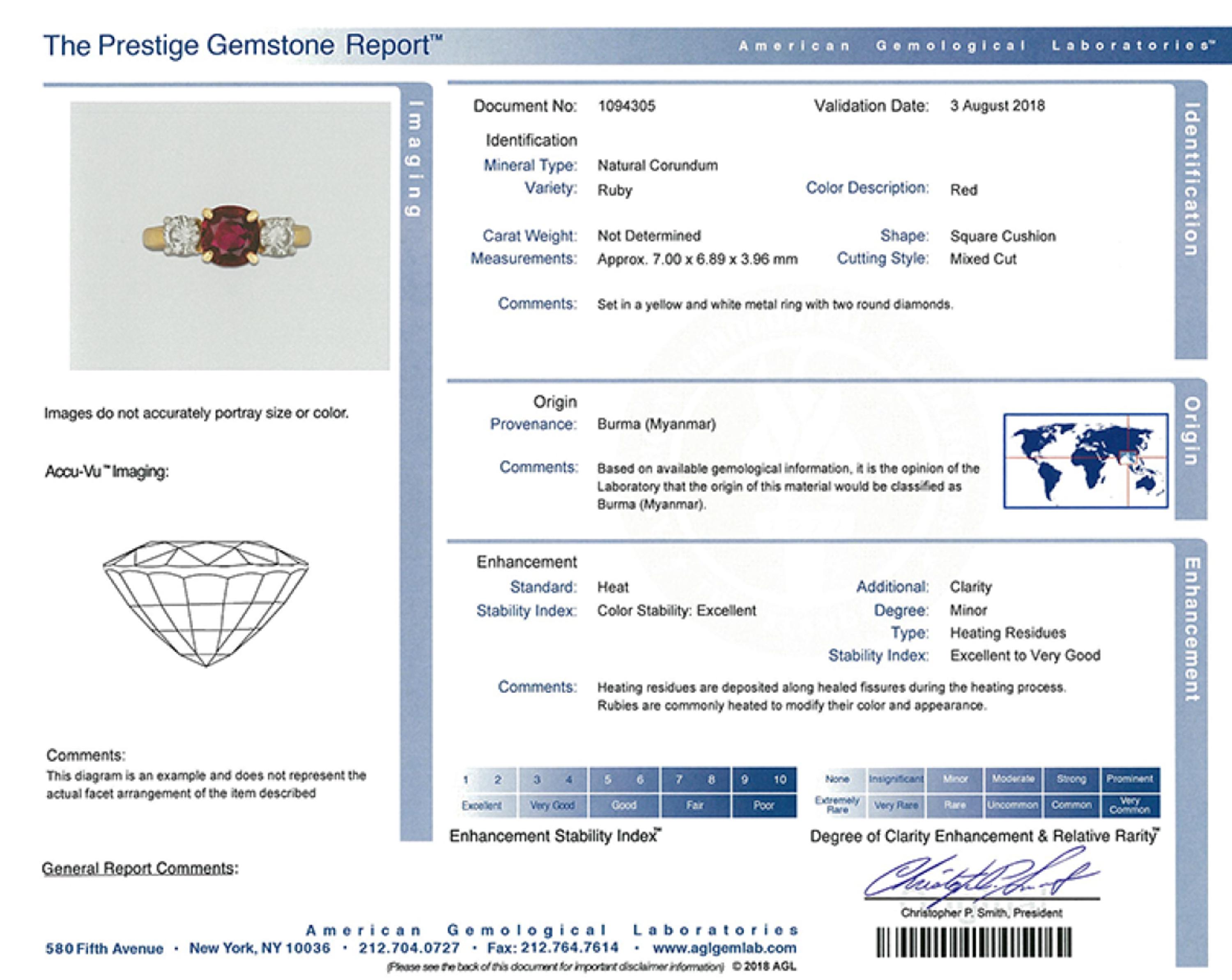 Burmese Ruby, Diamond, and Yellow Gold Ring