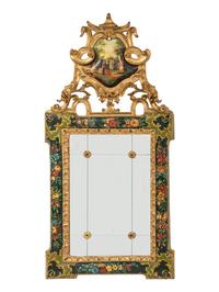 A Venetian Painted and Gilt Mirror with Courtship Scene