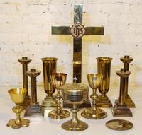 A Collection of Gilt Metal Ecclesiastical Articles Height of tallest 23 3/4 inches.