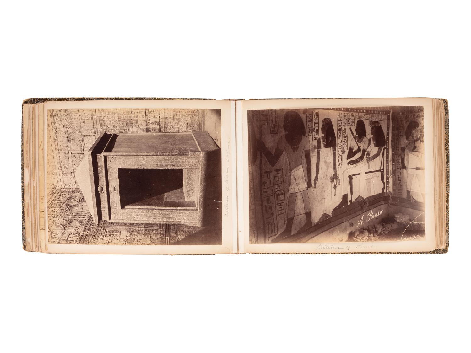 [EARLY PHOTOGRAPHY] Album containing albumen prints of Egyptian scenes and landmarks by various photographers.