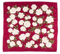 A Chanel Burgundy Silk Camelia Scarf, 38" x 38".