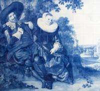A Delft Tile Picture, Height 57 1/2 x width 64 inches, each tile 9 inches x 5 inches.