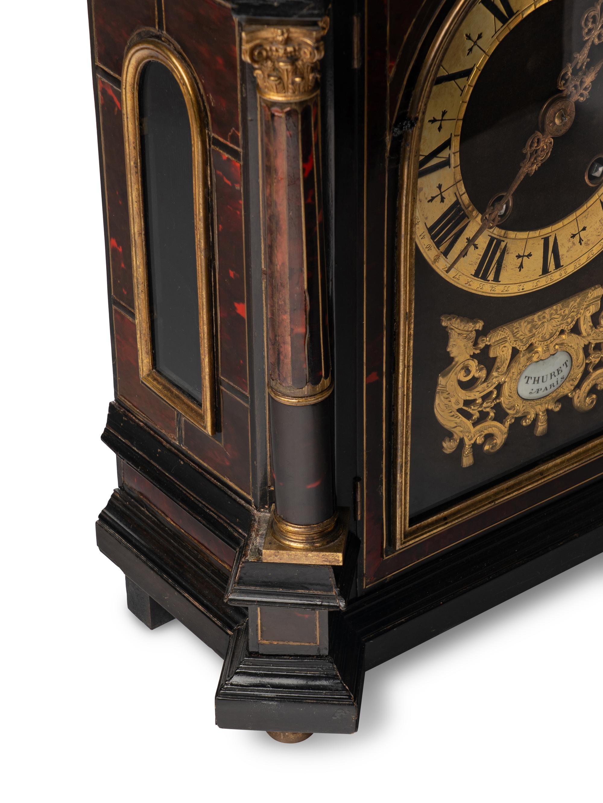 A Napoleon III Gilt Bronze Mounted Tortoiseshell and Ebonized Bracket Clock