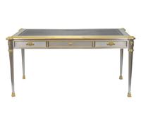 A Louis XVI Style Brass Mounted Silvered Metal Bureau Plat — By John Vesey, 20TH CENTURY