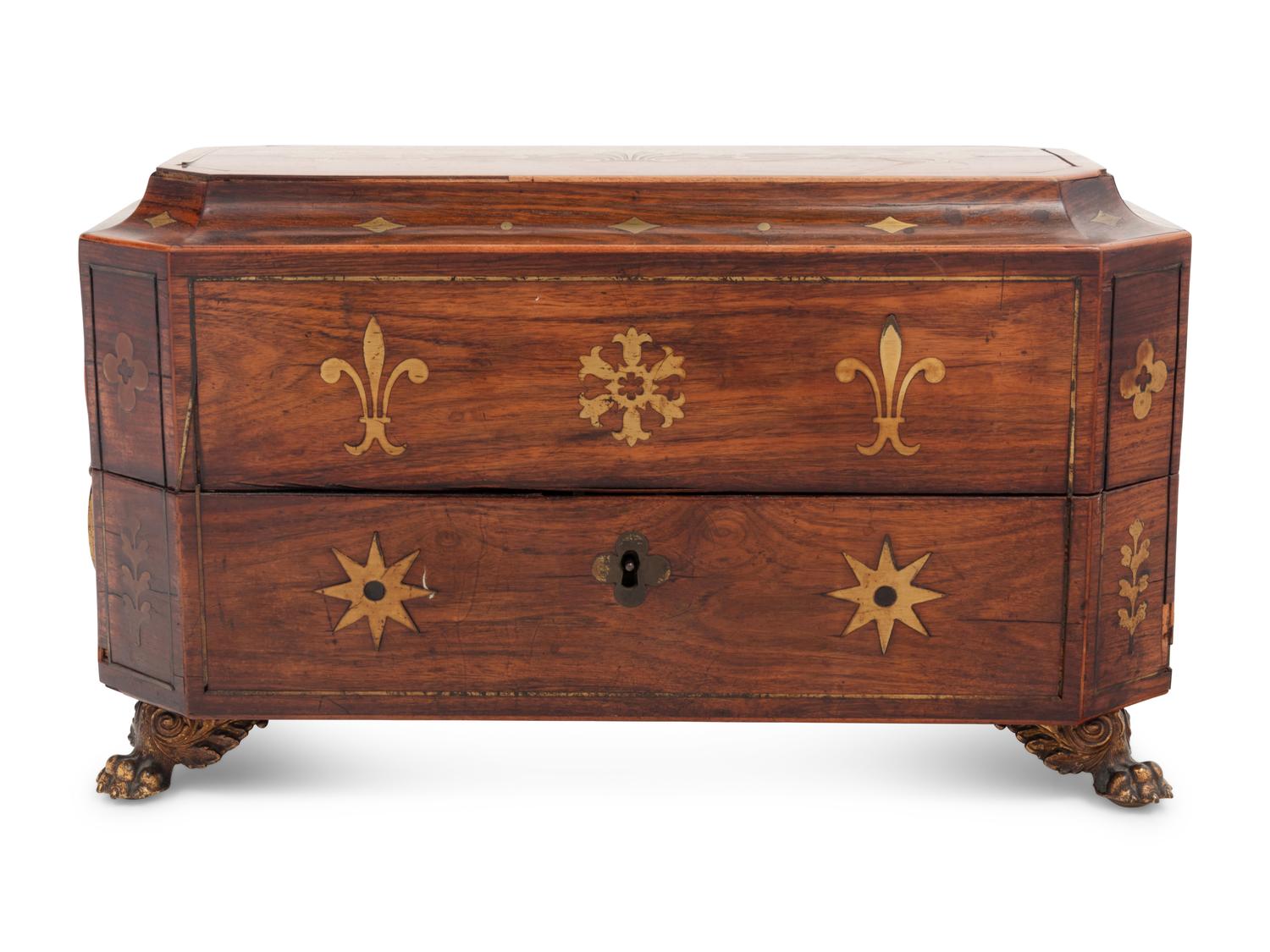 A Regency Brass Inlaid Mahogany Tea Caddy
