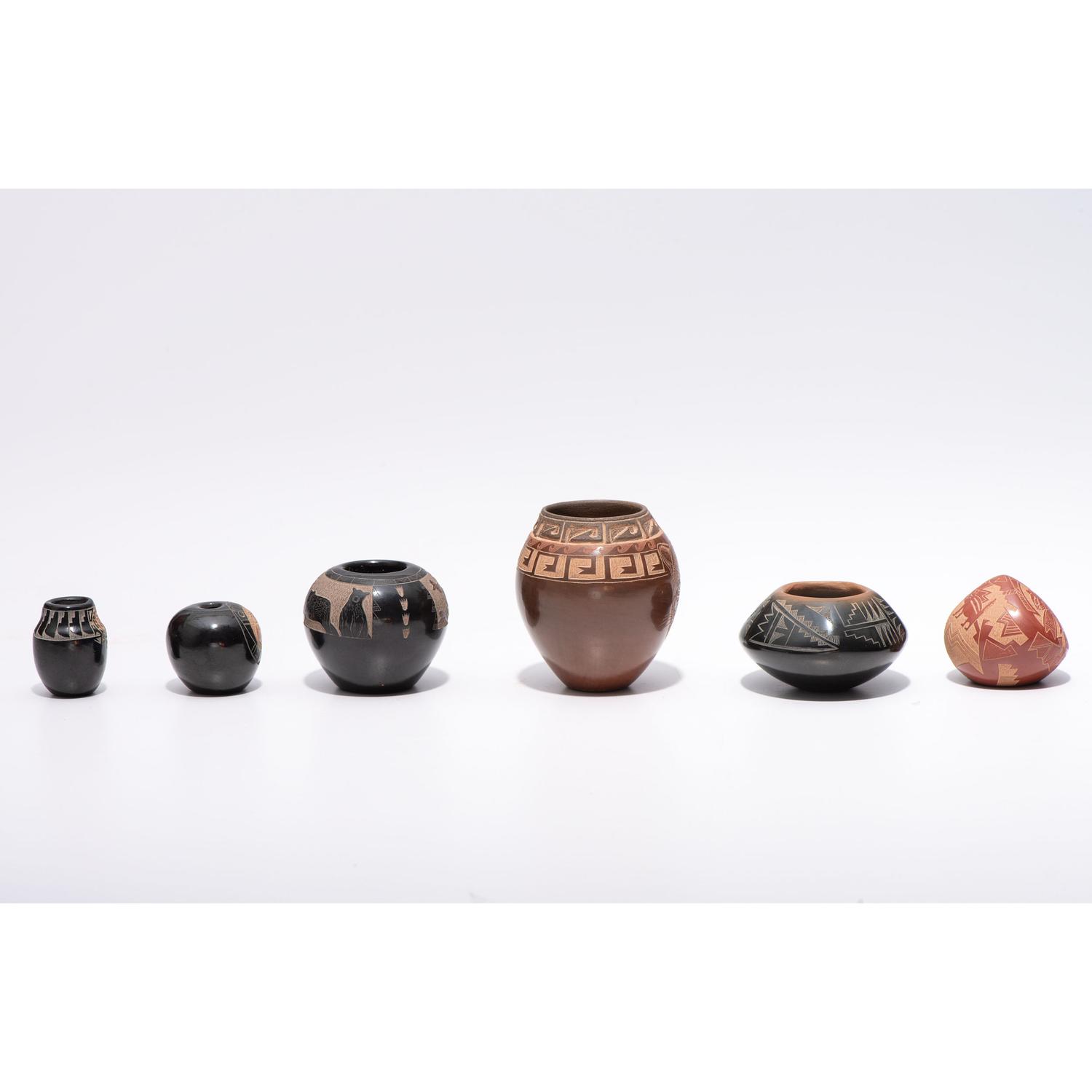 Group of Six Miniature Santa Clara Pottery