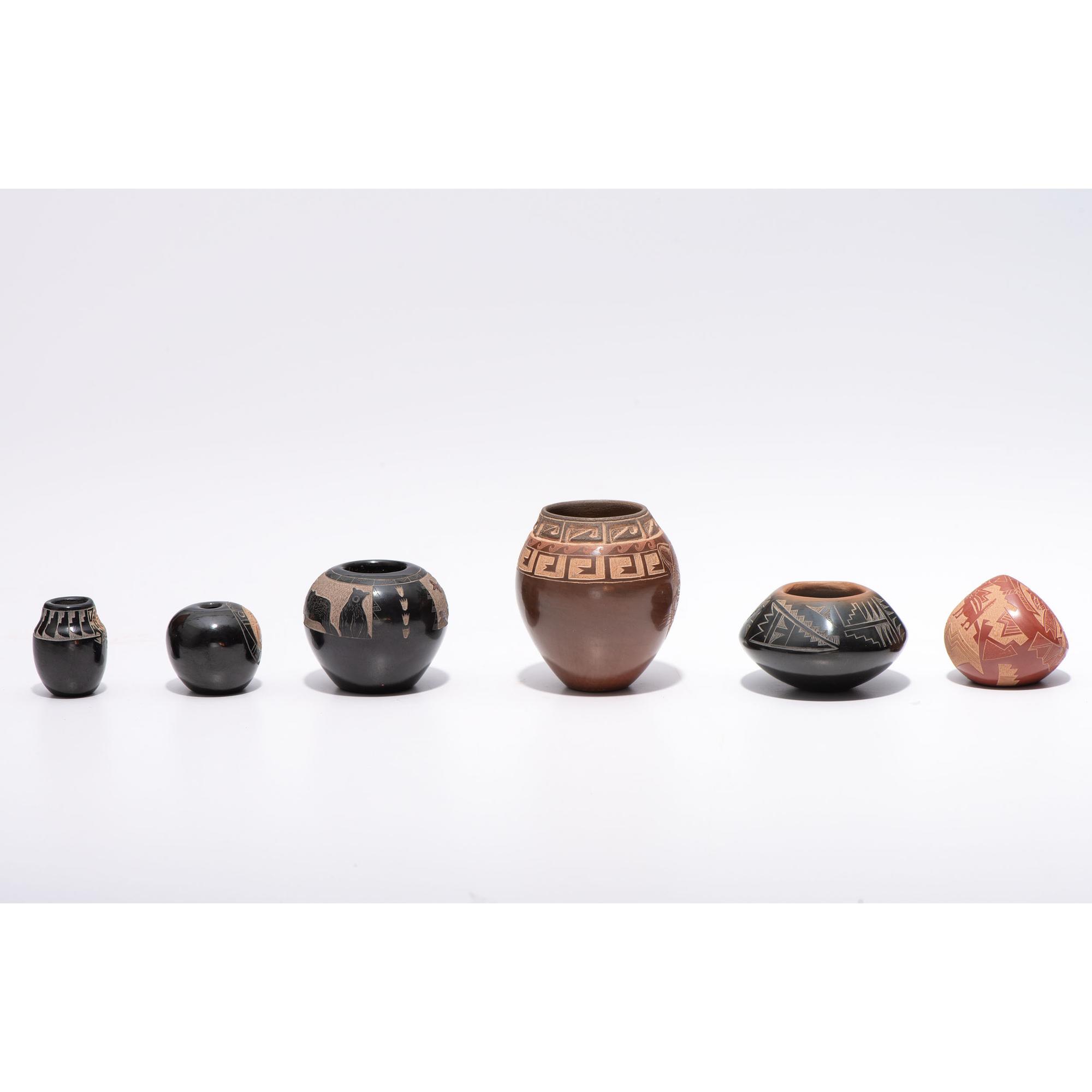 Group of Six Miniature Santa Clara Pottery