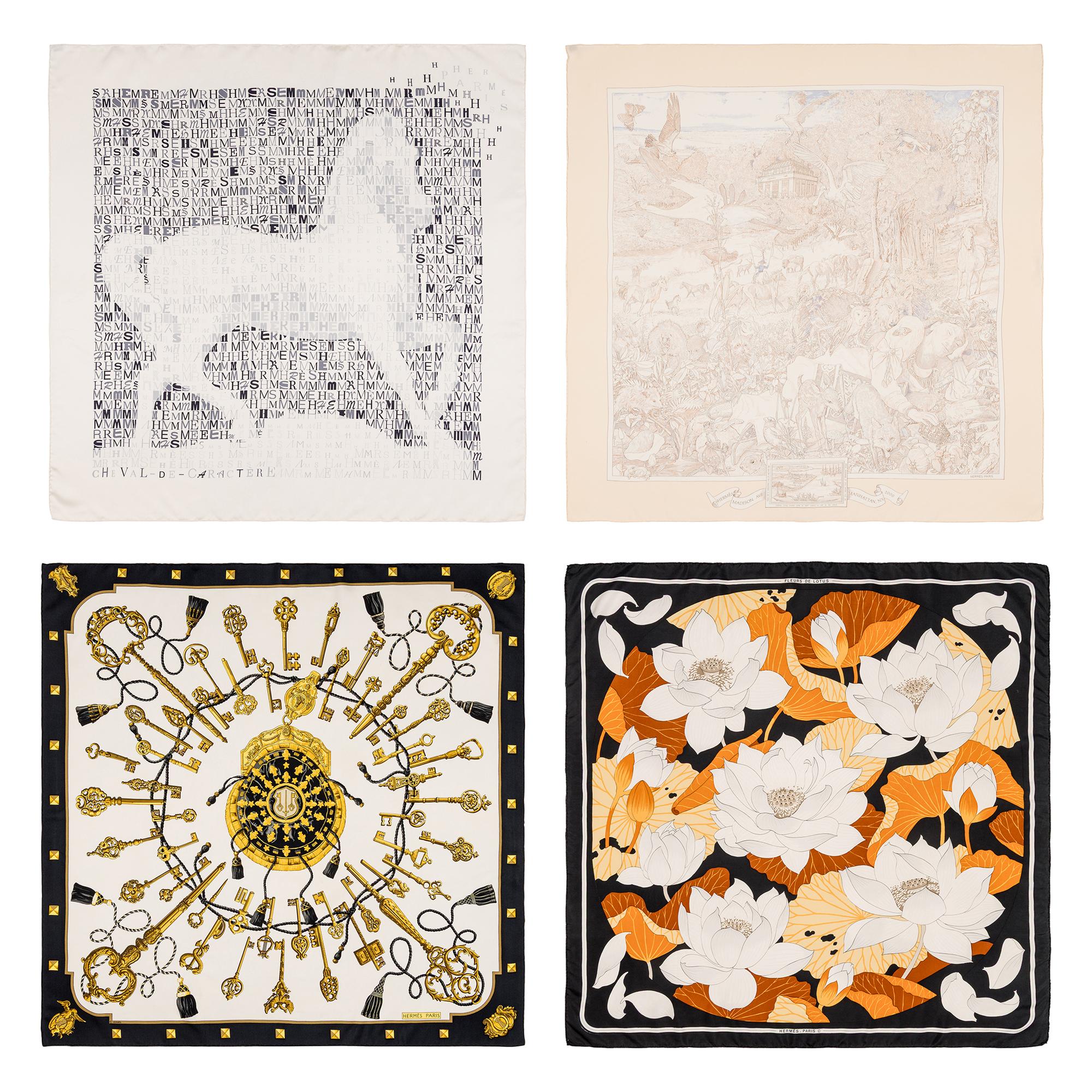 Hermès, Four Silk Scarves 90