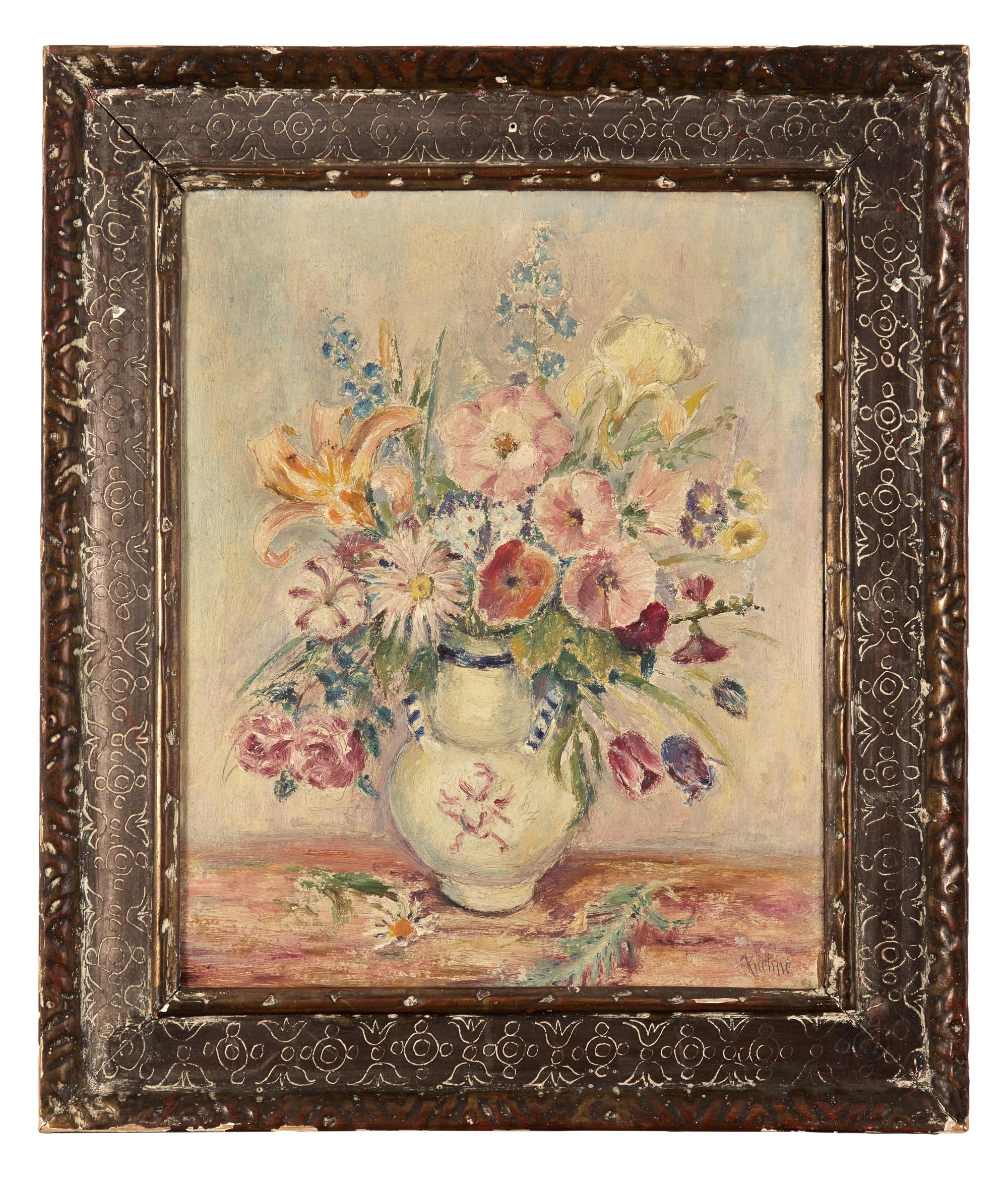 Two Works: Floral Still Life in White Vase; together with Floral Still Life in Green Vase (2)