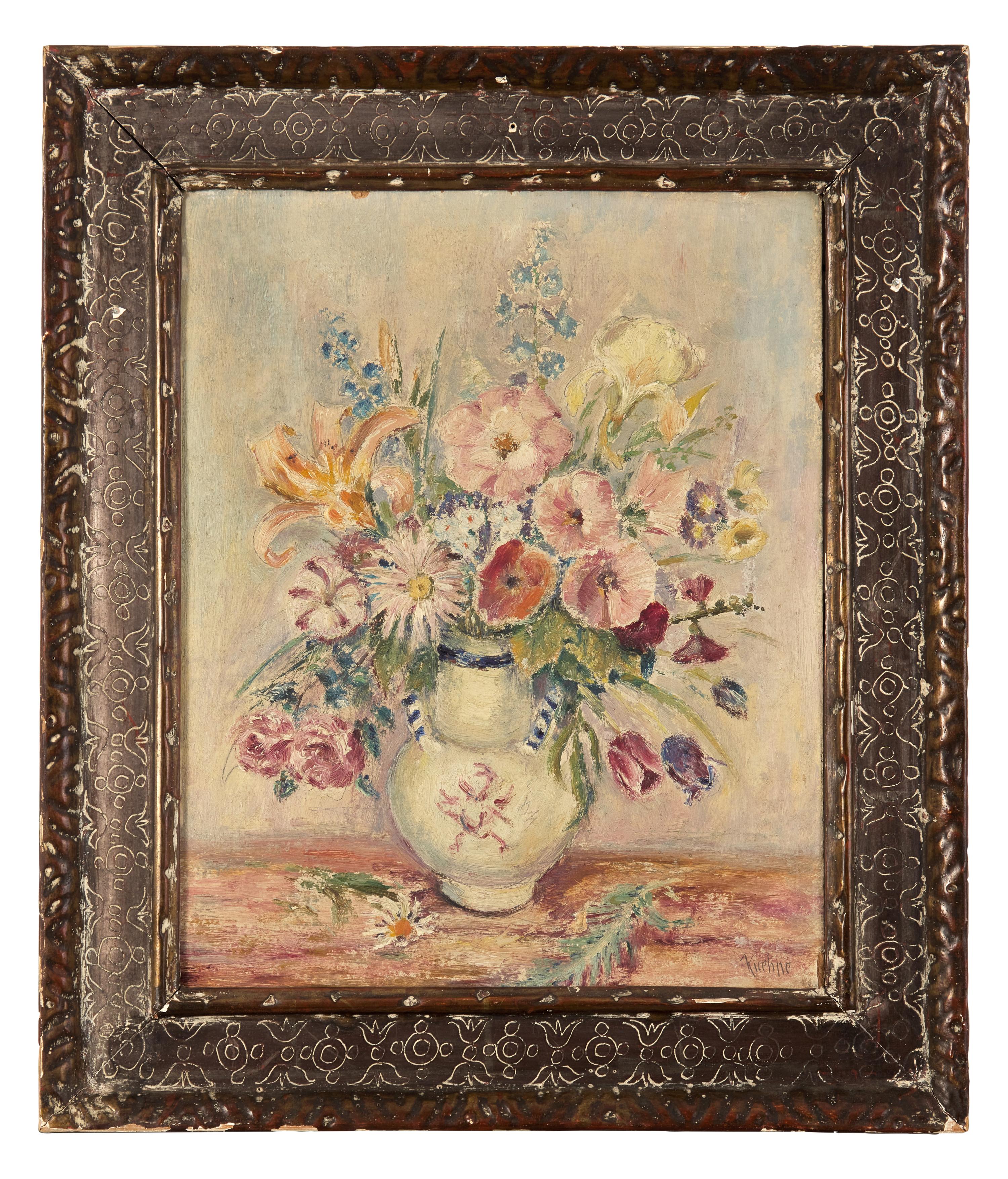 Two Works: Floral Still Life in White Vase; together with Floral Still Life in Green Vase (2)