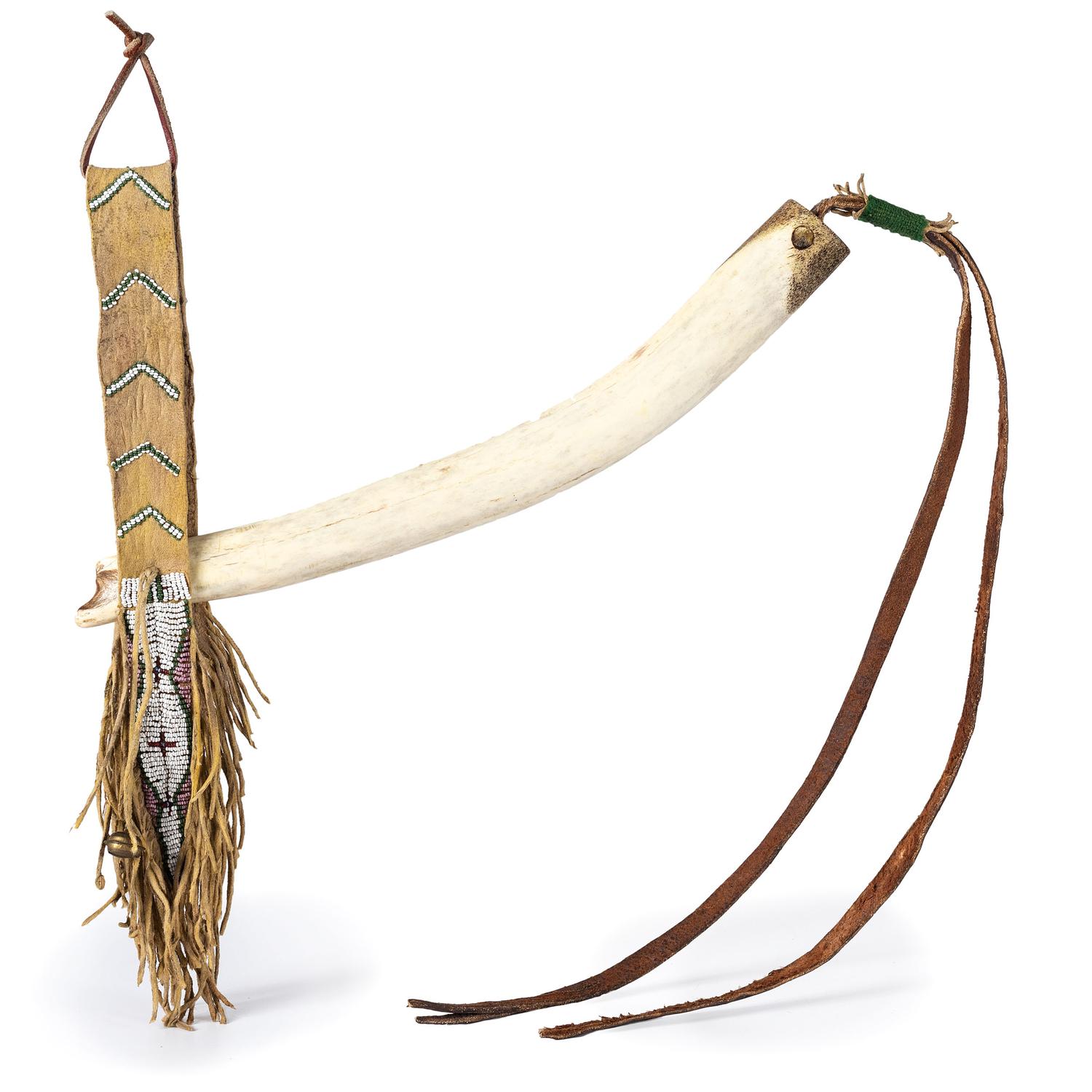 Comanche Elk Antler Quirt, with Beaded Hide Wrist Strap