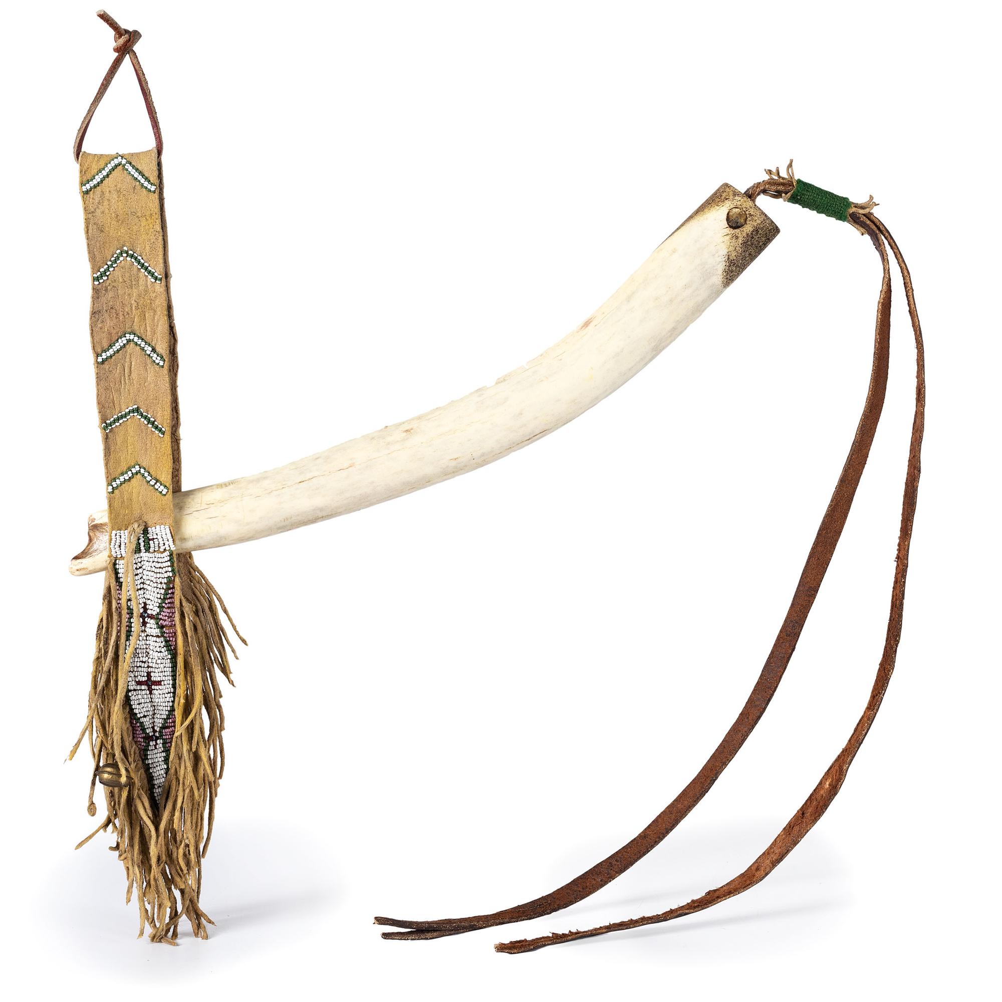 Comanche Elk Antler Quirt, with Beaded Hide Wrist Strap