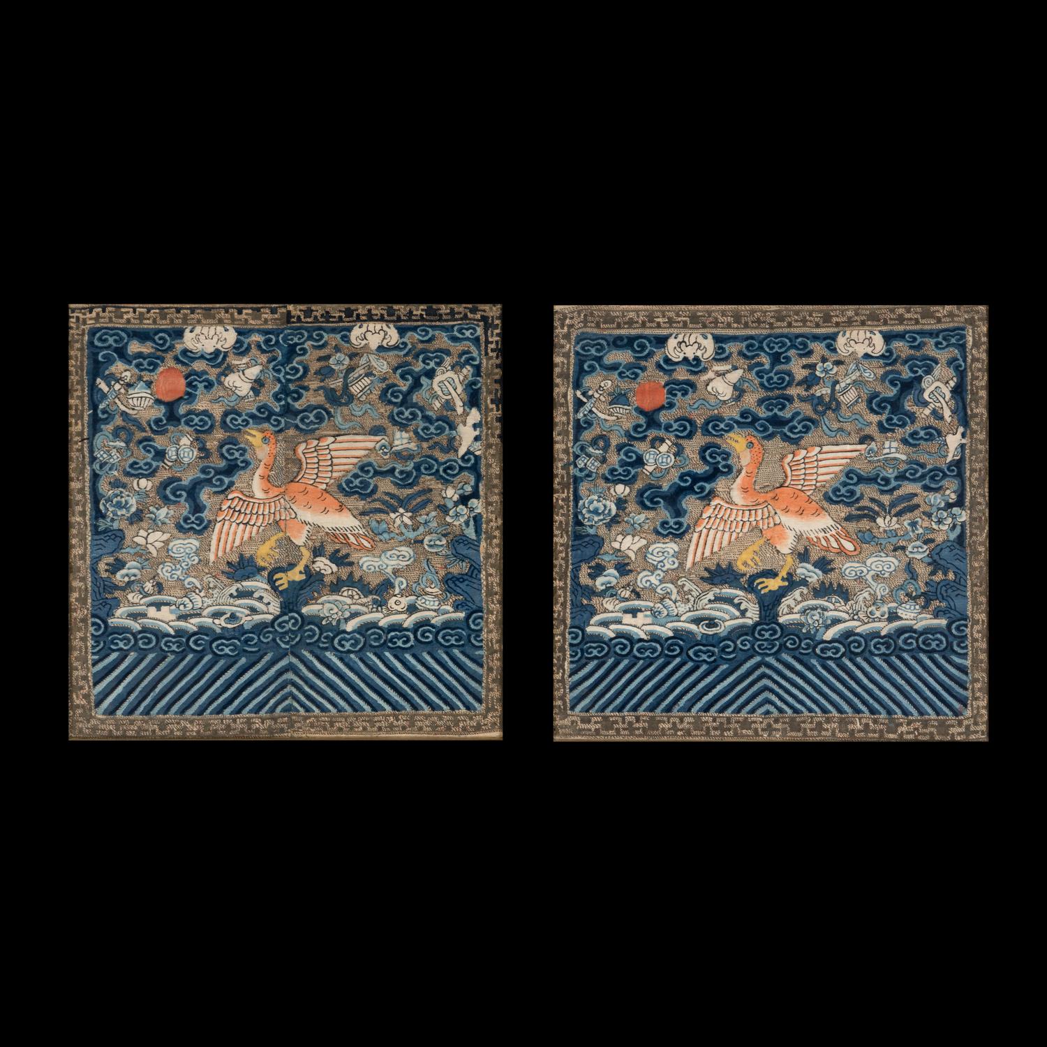 A Pair of Chinese Kesi Silk 'Wild Goose' Rank Badge, Buzi, Xianfeng Period (1851-1861) 清咸豐 緙絲四品文官雁補子一對