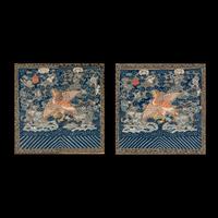 A Pair of Chinese Kesi Silk 'Wild Goose' Rank Badge, Buzi, Xianfeng Period (1851-1861) 清咸豐 緙絲四品文官雁補子一對