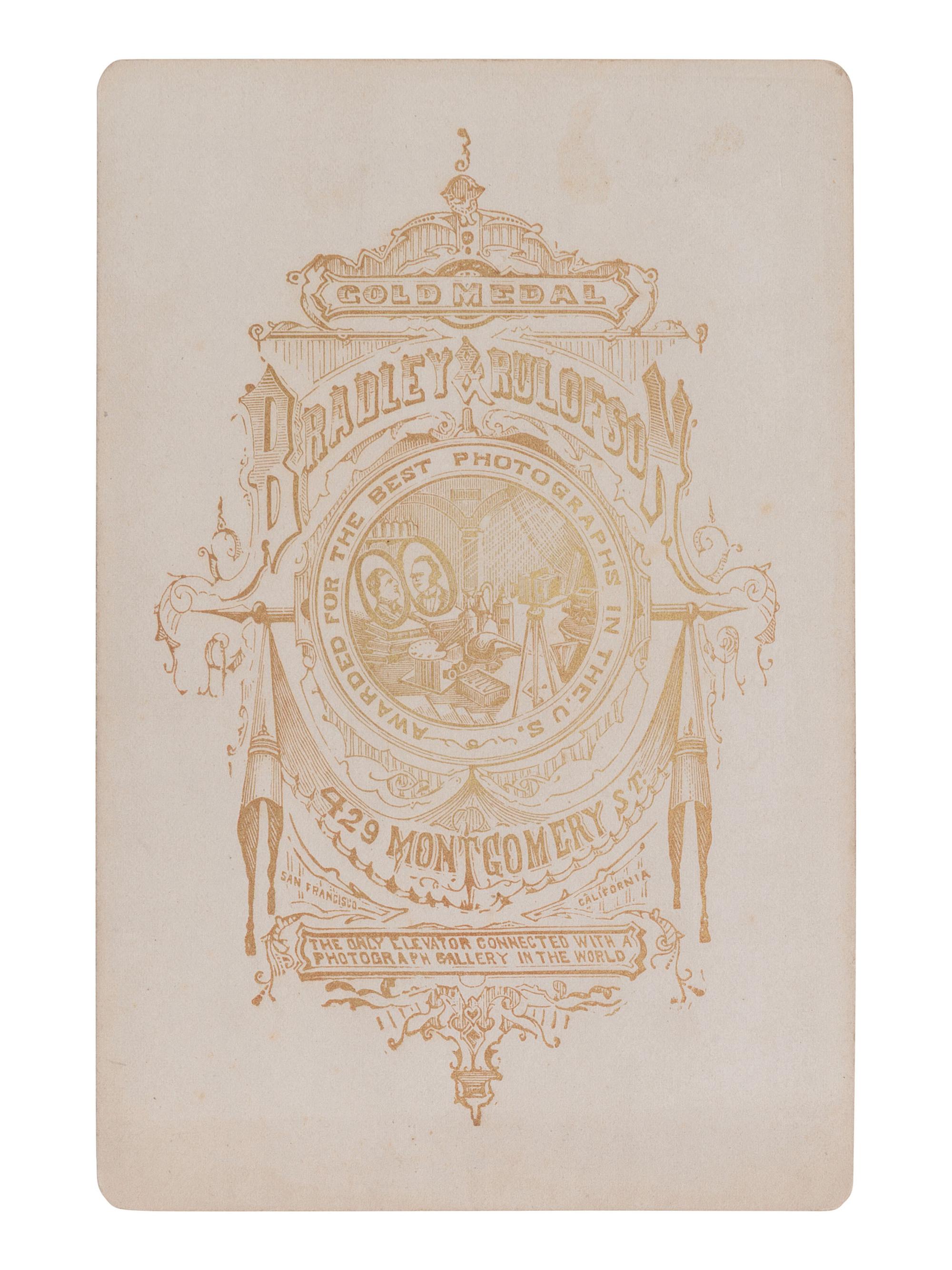 [EARLY PHOTOGRAPHY]. Cabinet card of an advertising display for BRADLEY & RULOFSON at an exhibit.