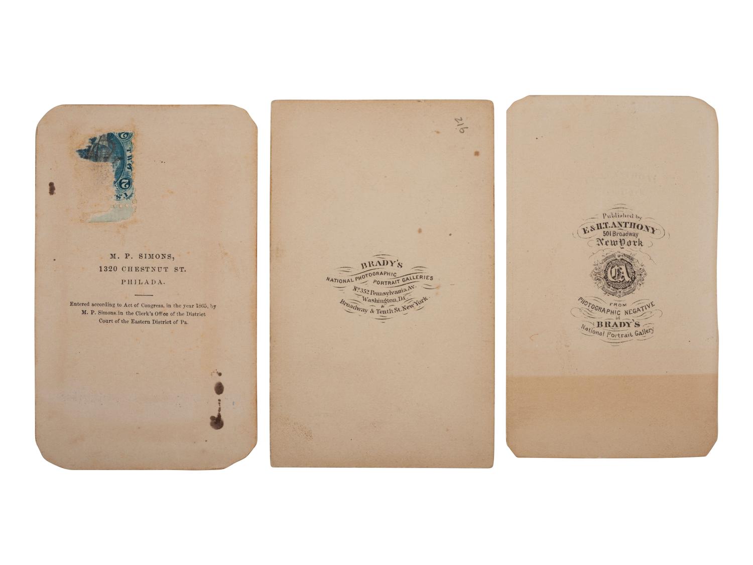 [LINCOLN, Abraham (1809-1865)]. 3 CDVs of Lincoln taken by Brady and Berger. January and February 1864.