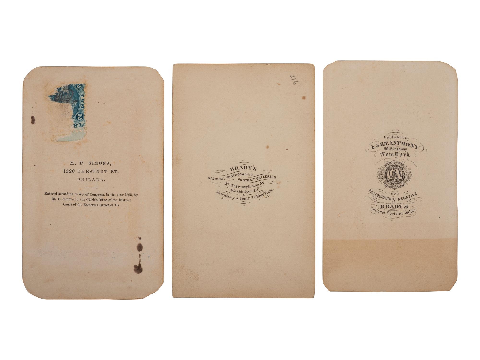 [LINCOLN, Abraham (1809-1865)]. 3 CDVs of Lincoln taken by Brady and Berger. January and February 1864.