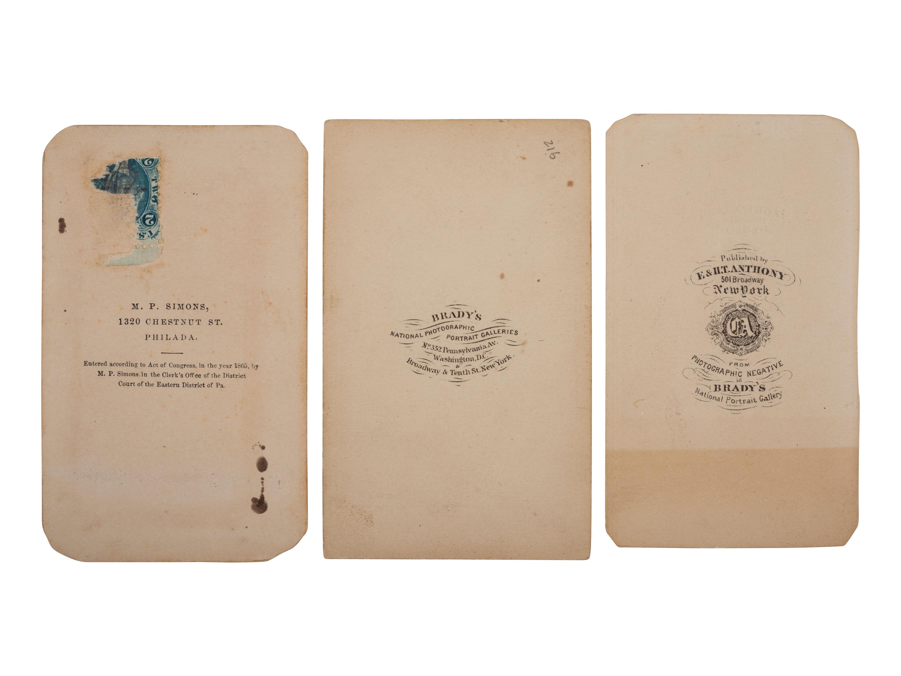 [LINCOLN, Abraham (1809-1865)]. 3 CDVs of Lincoln taken by Brady and Berger. January and February 1864.