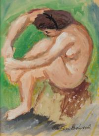 Aaron Bohrod, (American, 1907-1992), Seated Nude Female Grooming Her Foot and Carousel Horse