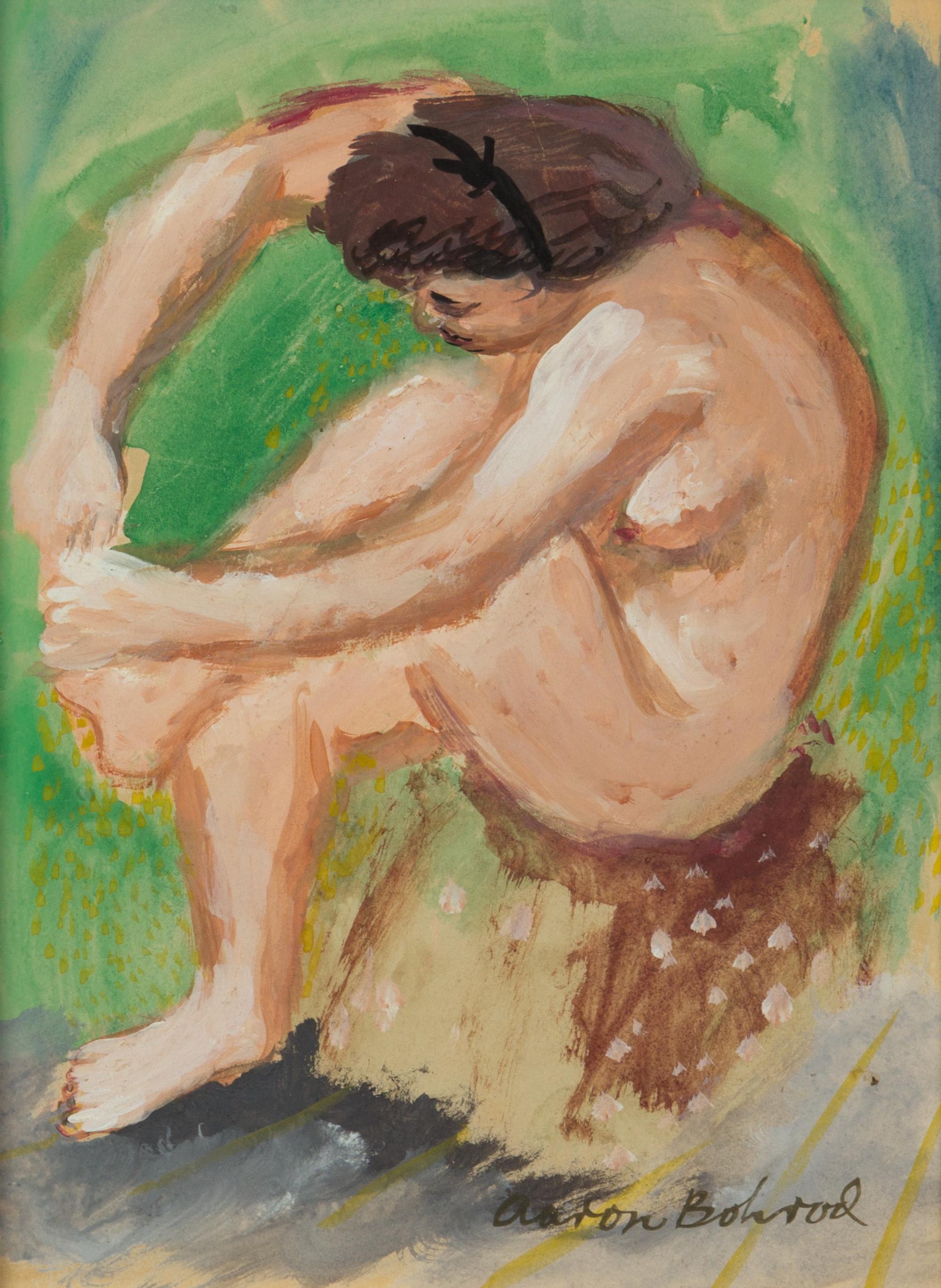 Aaron Bohrod, (American, 1907-1992), Seated Nude Female Grooming Her Foot and Carousel Horse