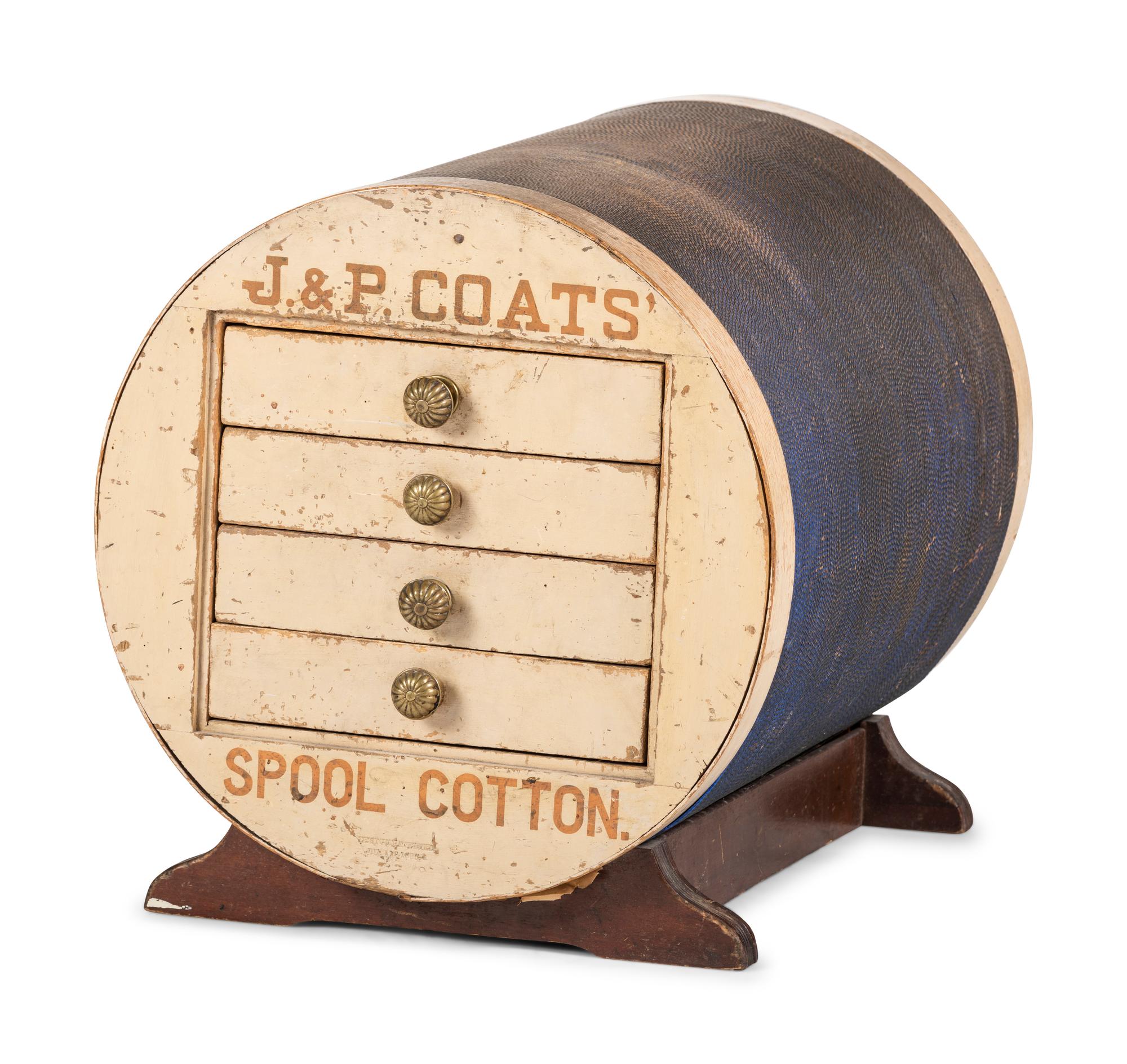 A Painted Wood Figural J&P Coats Spool Cabinet
