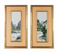 Two Chinese Polychrome Enameled Porcelain Plaques 15 1/4 x 5 1/2 inches.
