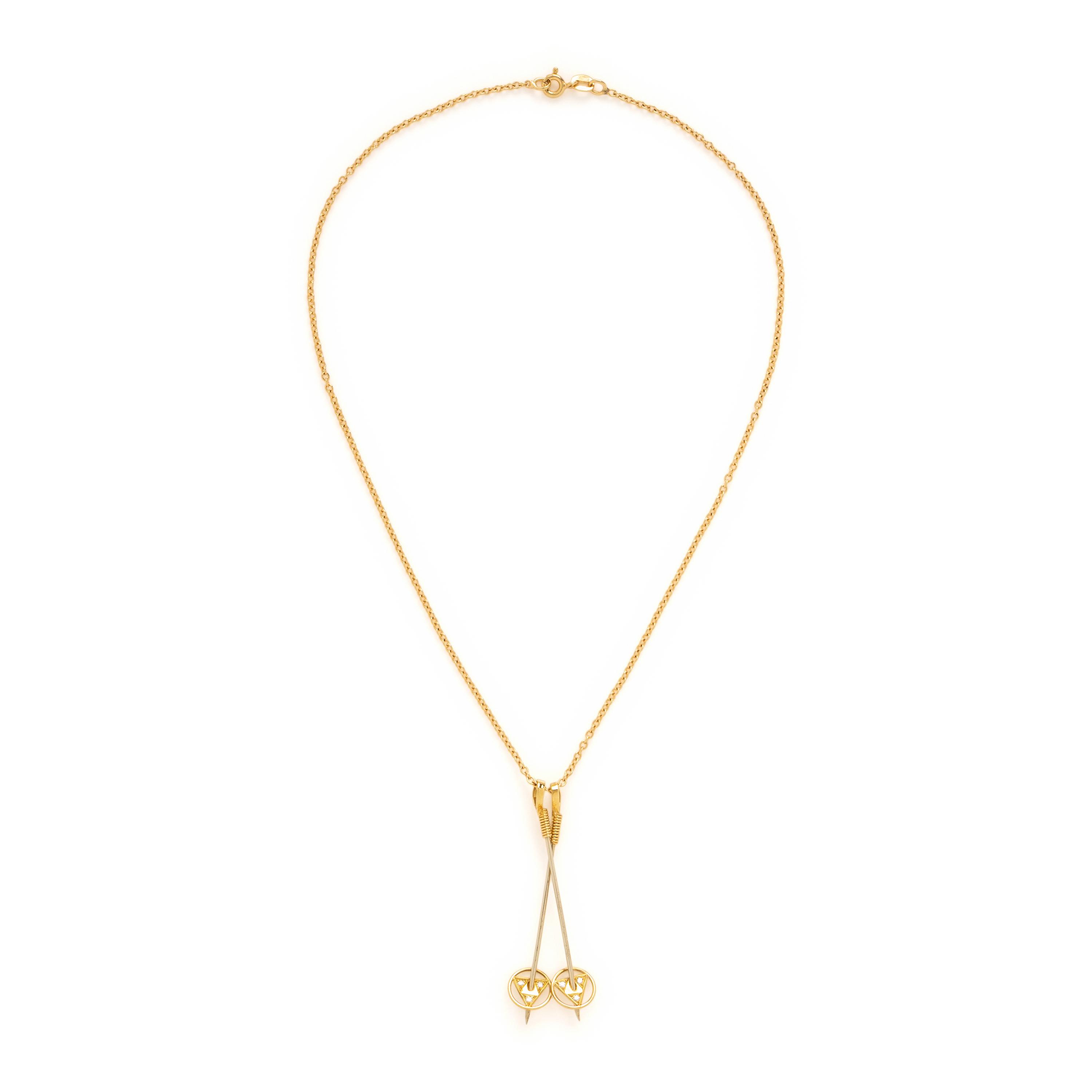 Frattini, Yellow Gold Ski Pole Pendant Necklace