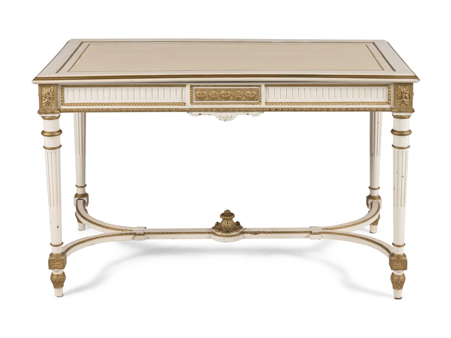 A Louis XVI Style Painted and Parcel Gilt Table