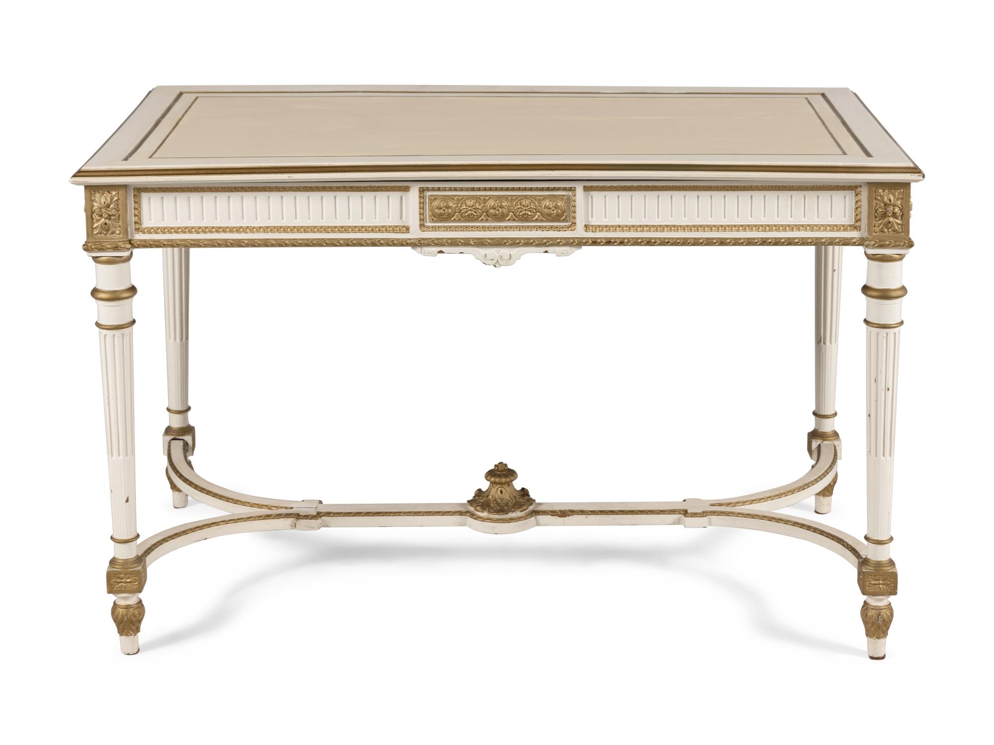 A Louis XVI Style Painted and Parcel Gilt Table