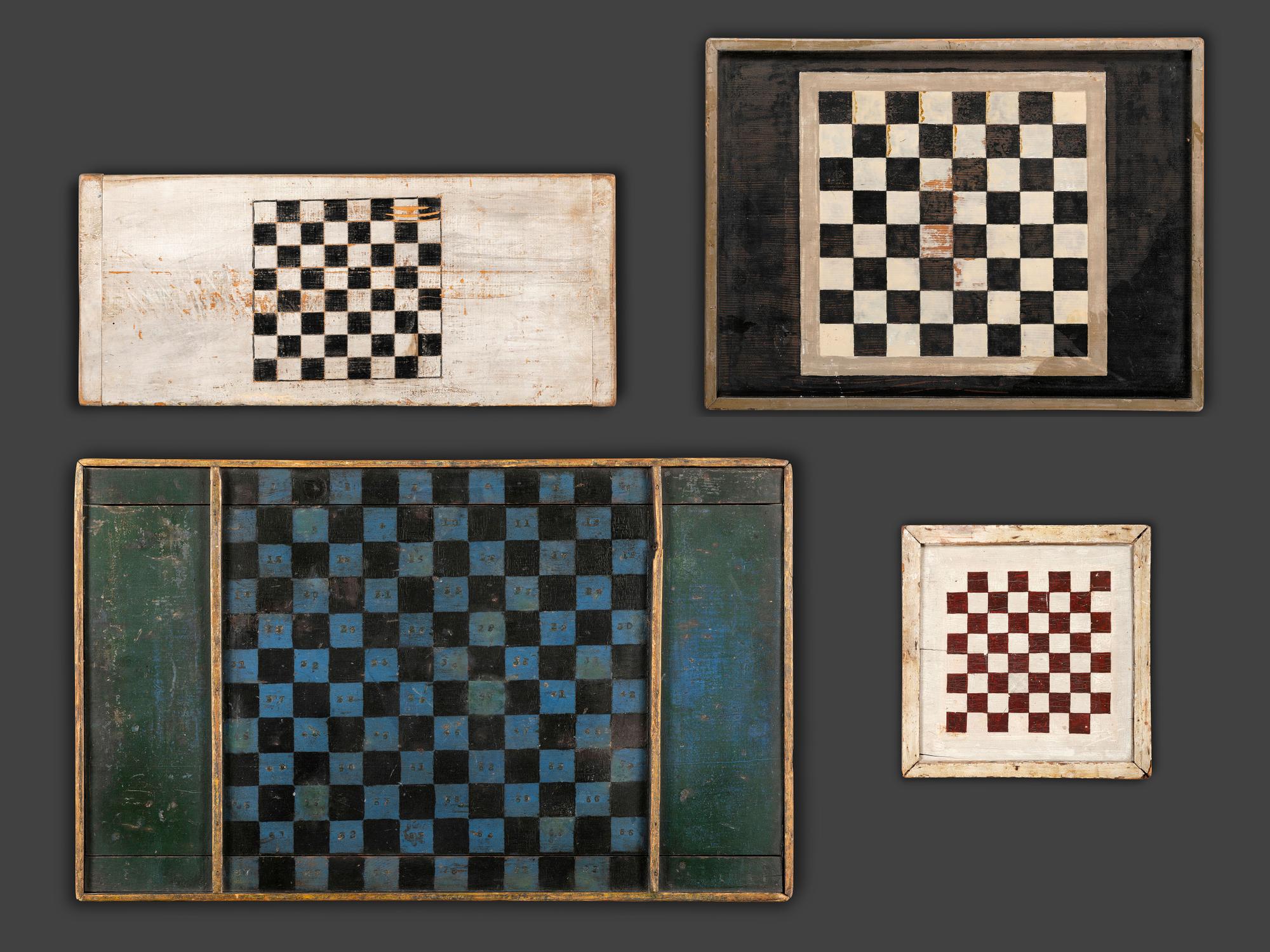 Four Decorated Wood Game Boards