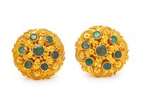 A Pair of Yellow Gold and Emerald Earrings,