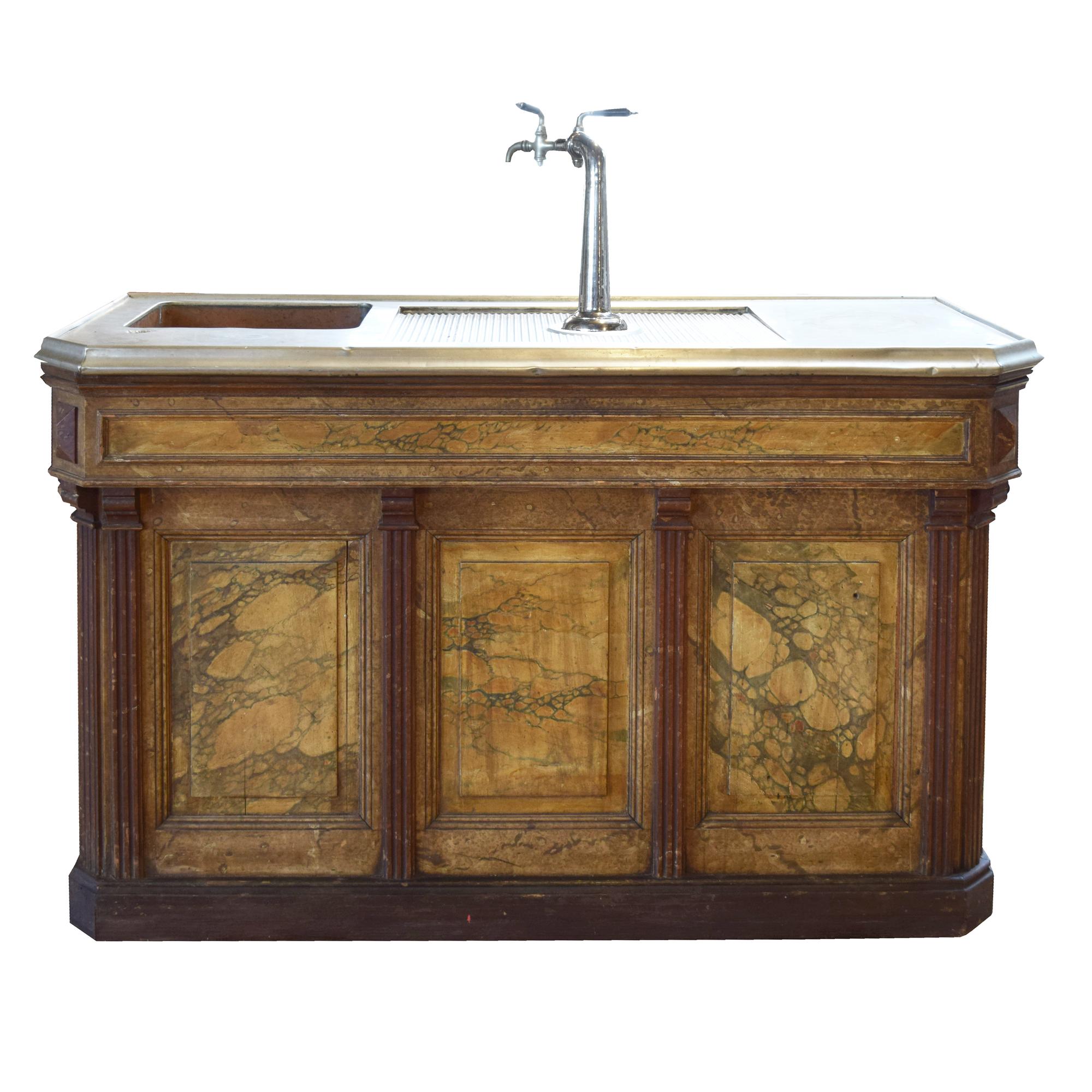 A Cafe Bar with Beer Taps and Zinc Top 56" H — France, Circa 1920