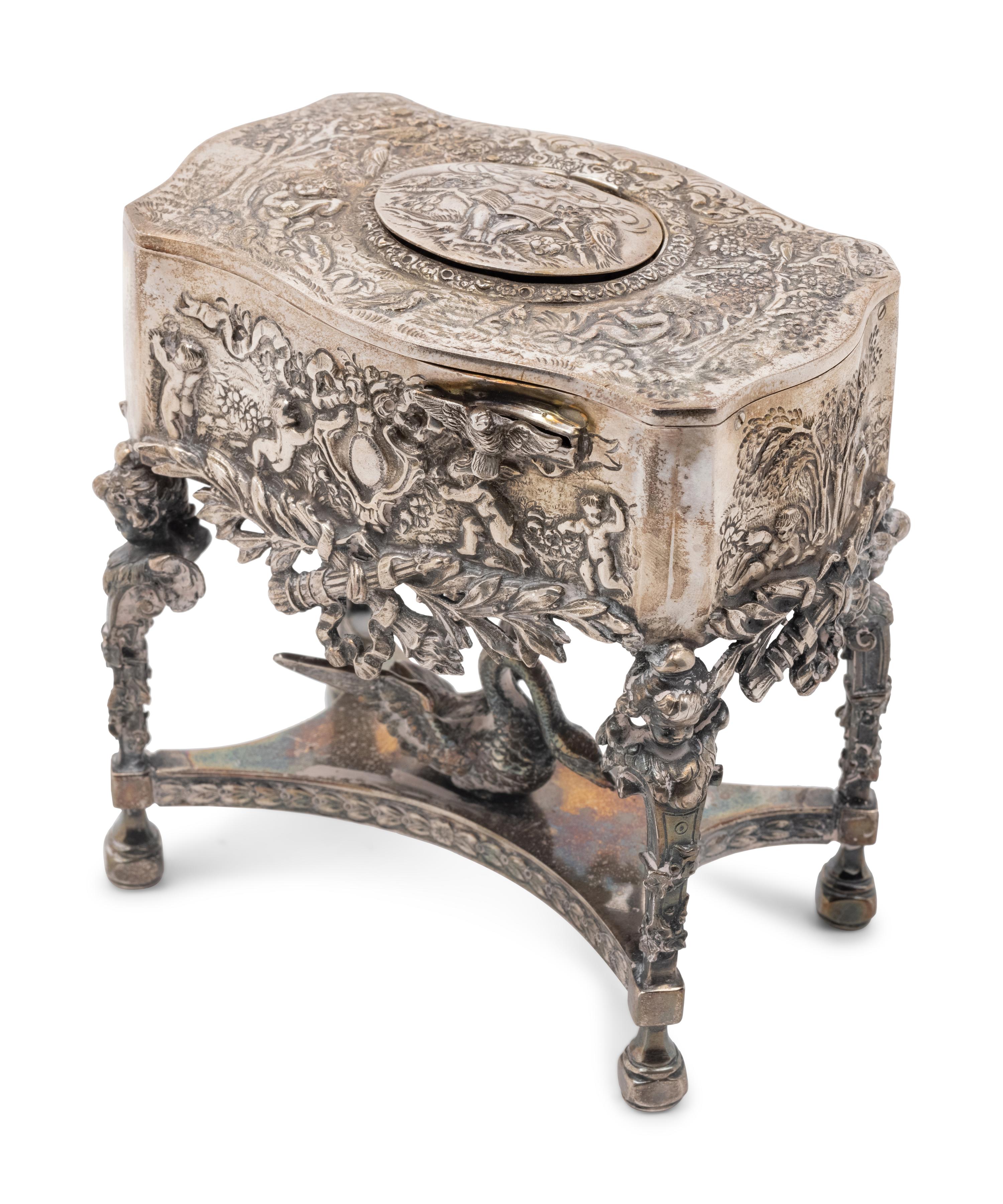 A German Silver Singing Bird Automaton Box