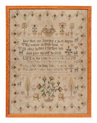 Four English Needlework Embroidered Pictorial Schoolgirl's Samplers