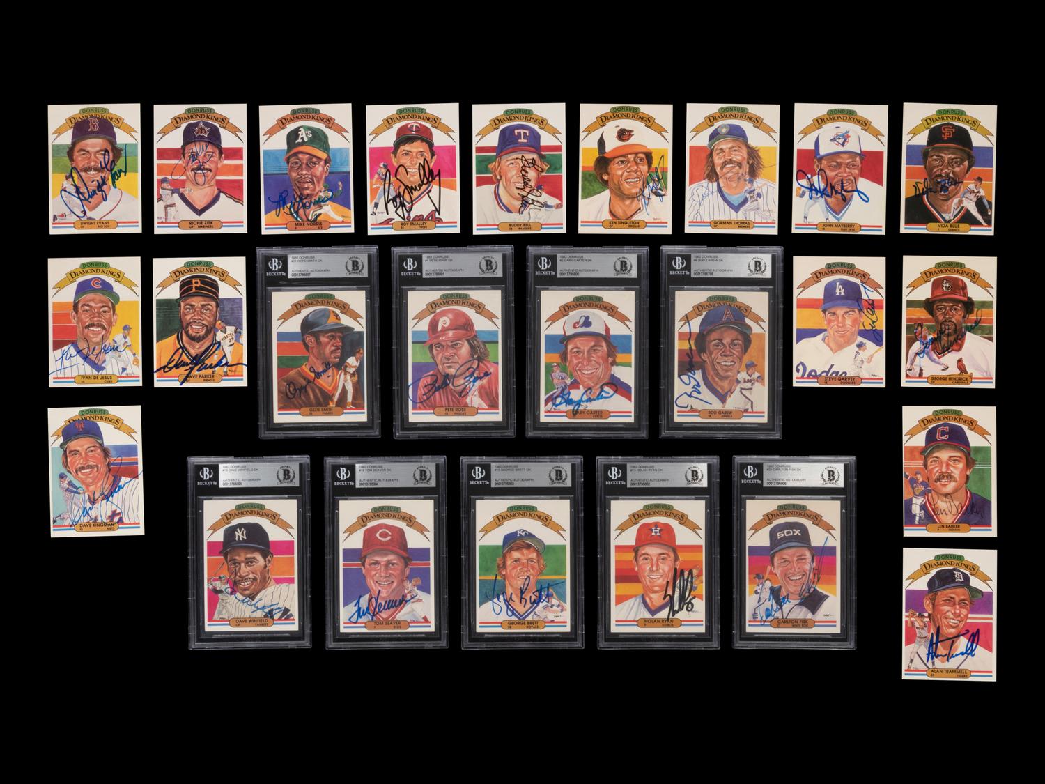 A Group of 25 1982 Donruss Diamond Kings Signed Autograph Baseball Cards Including Multiple Hall of Famers,