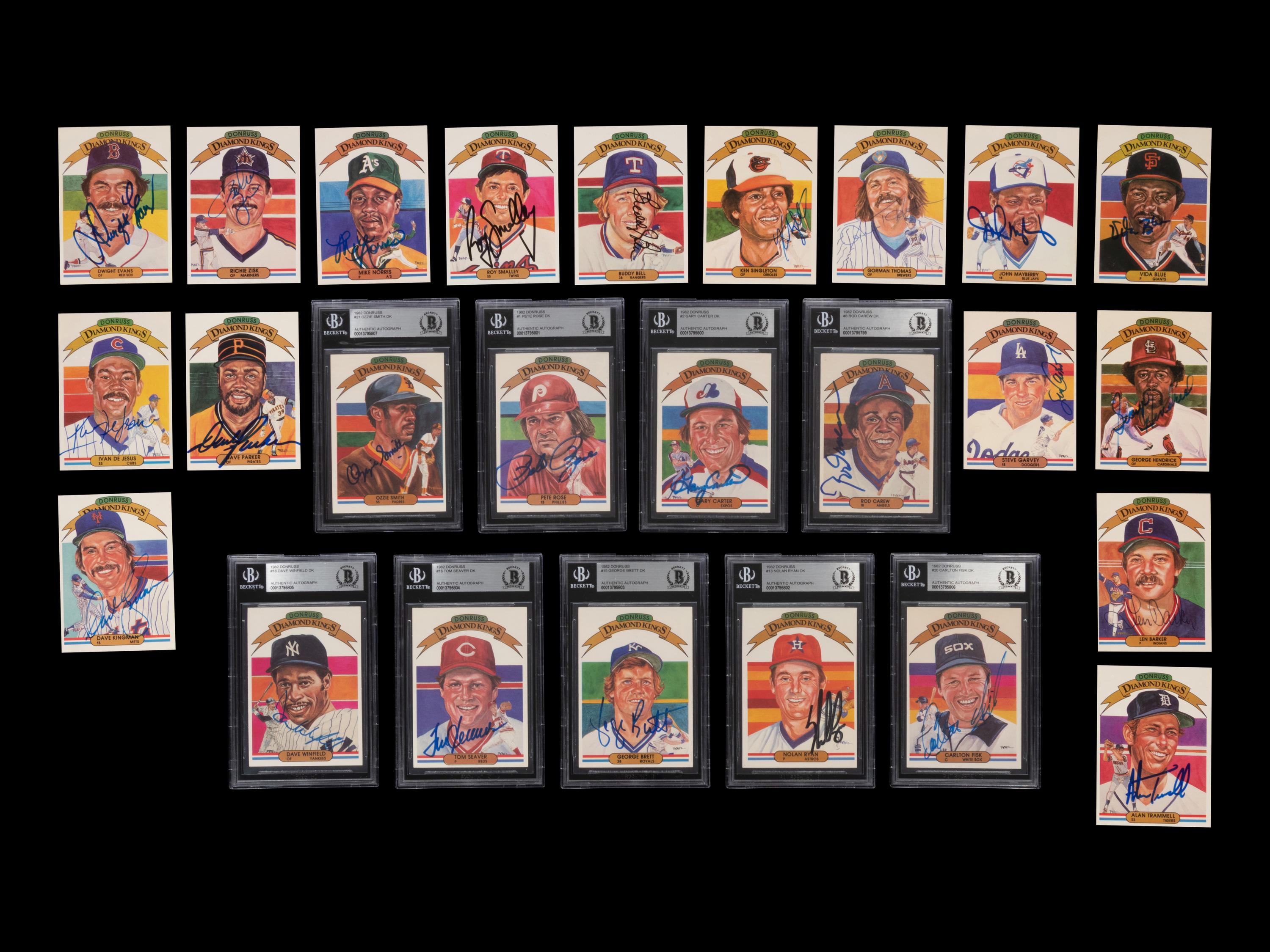 A Group of 25 1982 Donruss Diamond Kings Signed Autograph Baseball Cards Including Multiple Hall of Famers,