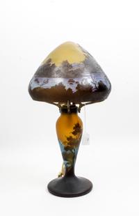 A Romanian Cameo Glass Table Lamp Height overall 18 1/2 x diameter of shade 11 inches. — LATE 20TH CENTURY