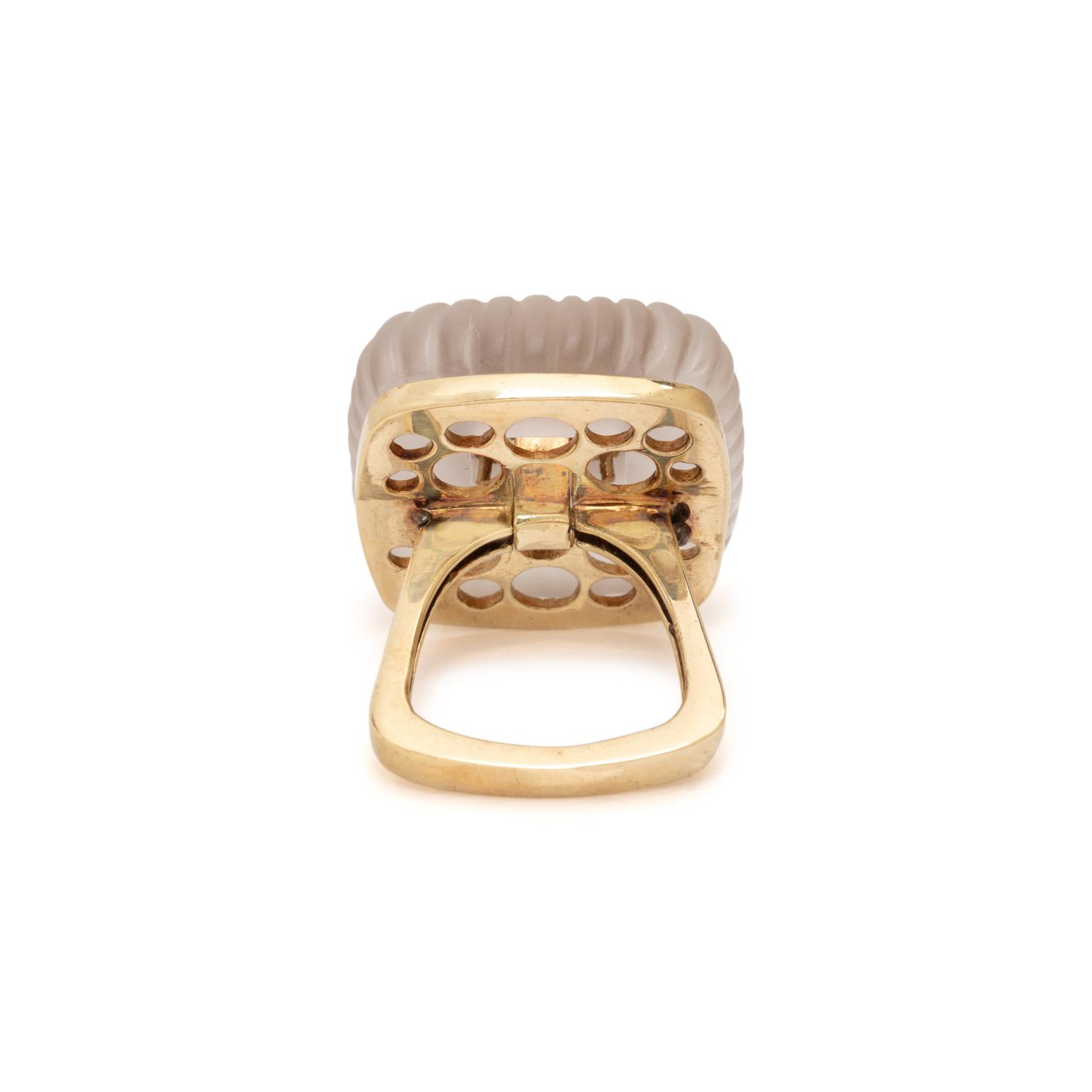 YELLOW GOLD, ROCK CRYSTAL AND DIAMOND RING