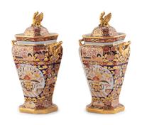 A Pair of Spode Porcelain Imari Pattern Covered Vases