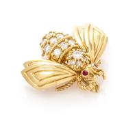 An 18 Karat Yellow Gold and Diamond Bee Brooch, Tiffany & Co., 4.15 dwts.