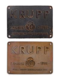 Two Metal Krupp Maschinenfabriken Locomotive Badges