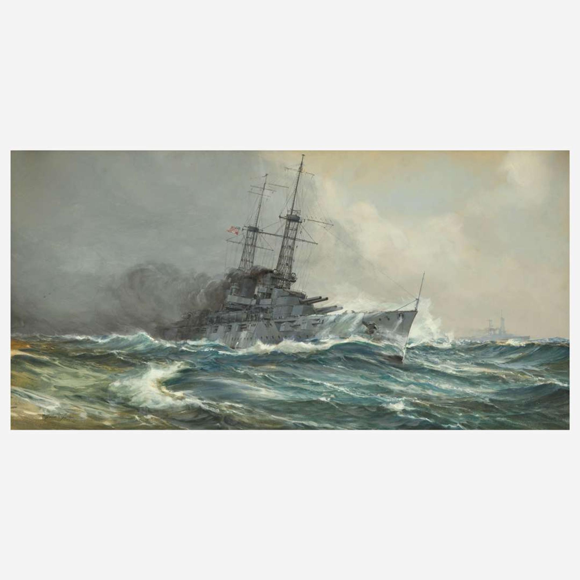 Montague Dawson (British, 1890–1973) U.S.S. New York in Mid-Atlantic