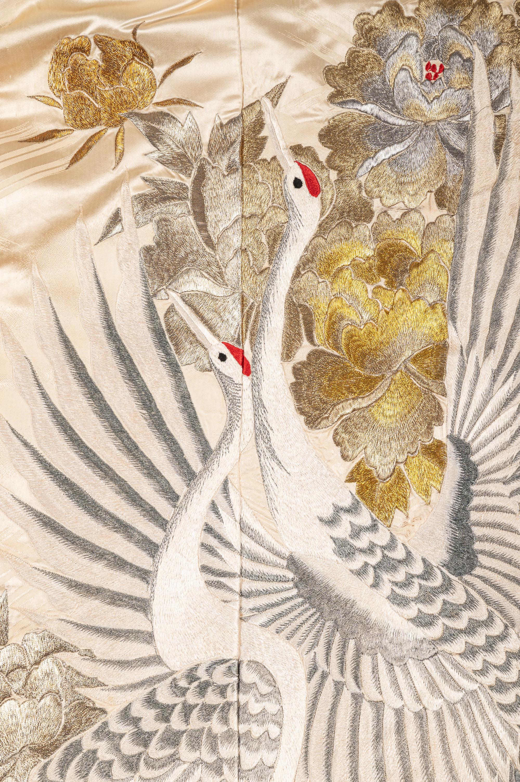 Three Japanese Embroidered Silk Kimono