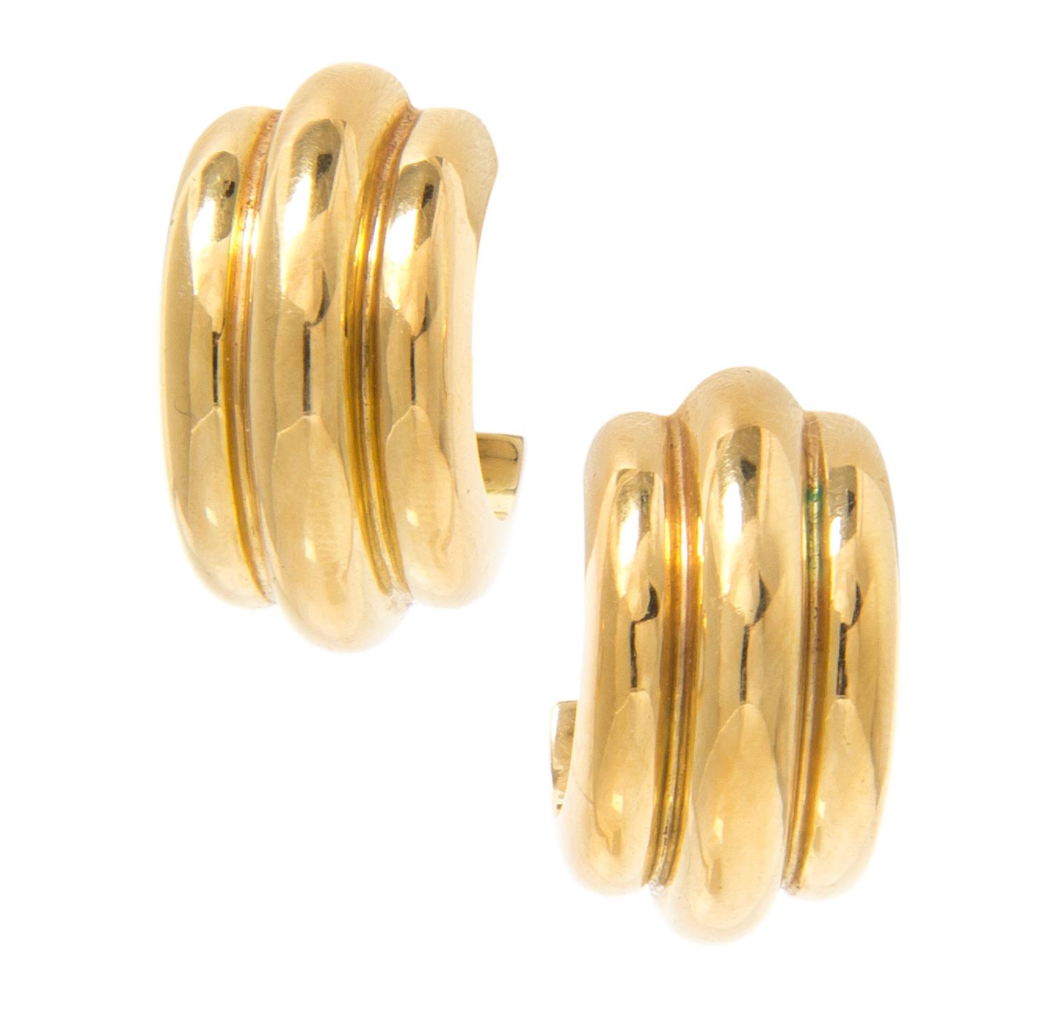 A Pair of 14 Karat Yellow Gold Hoop Earclips, 12.40 dwts.