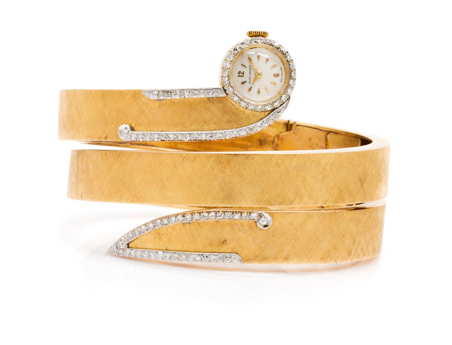 An 18 Karat Yellow Gold and Diamond Wraparound Bracelet Wristwatch, 59.50 dwts.