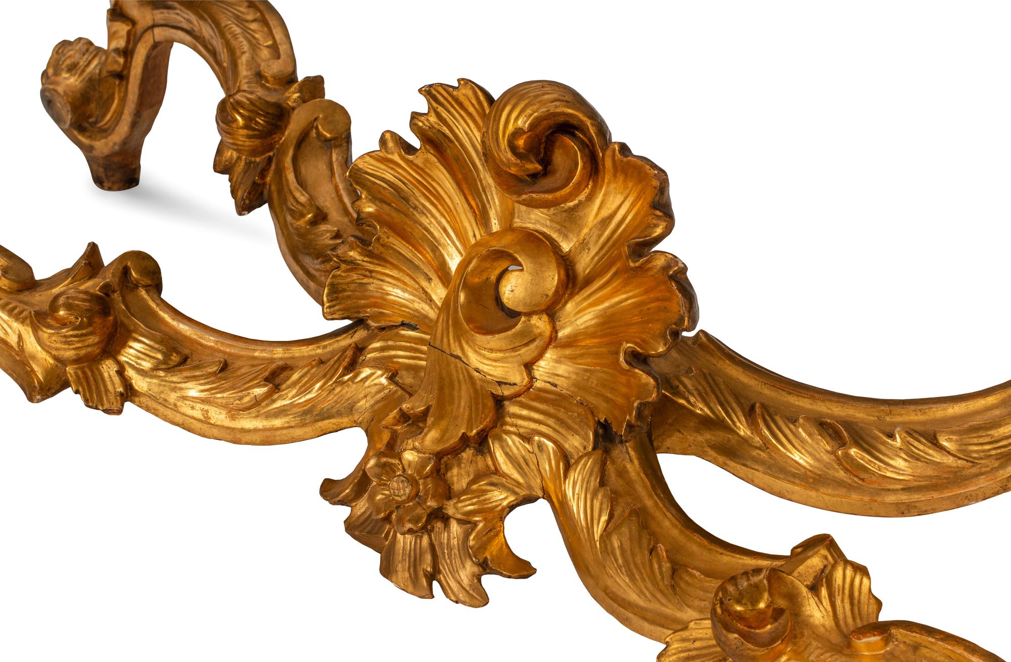 A Pair of Louis XV Style Giltwood Console Tables