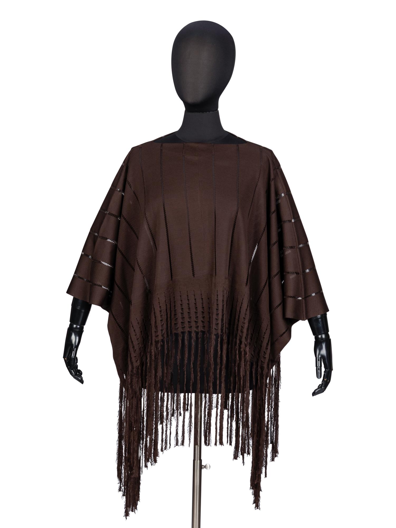 Yves Saint Laurent, Brown Fringed Silk Poncho