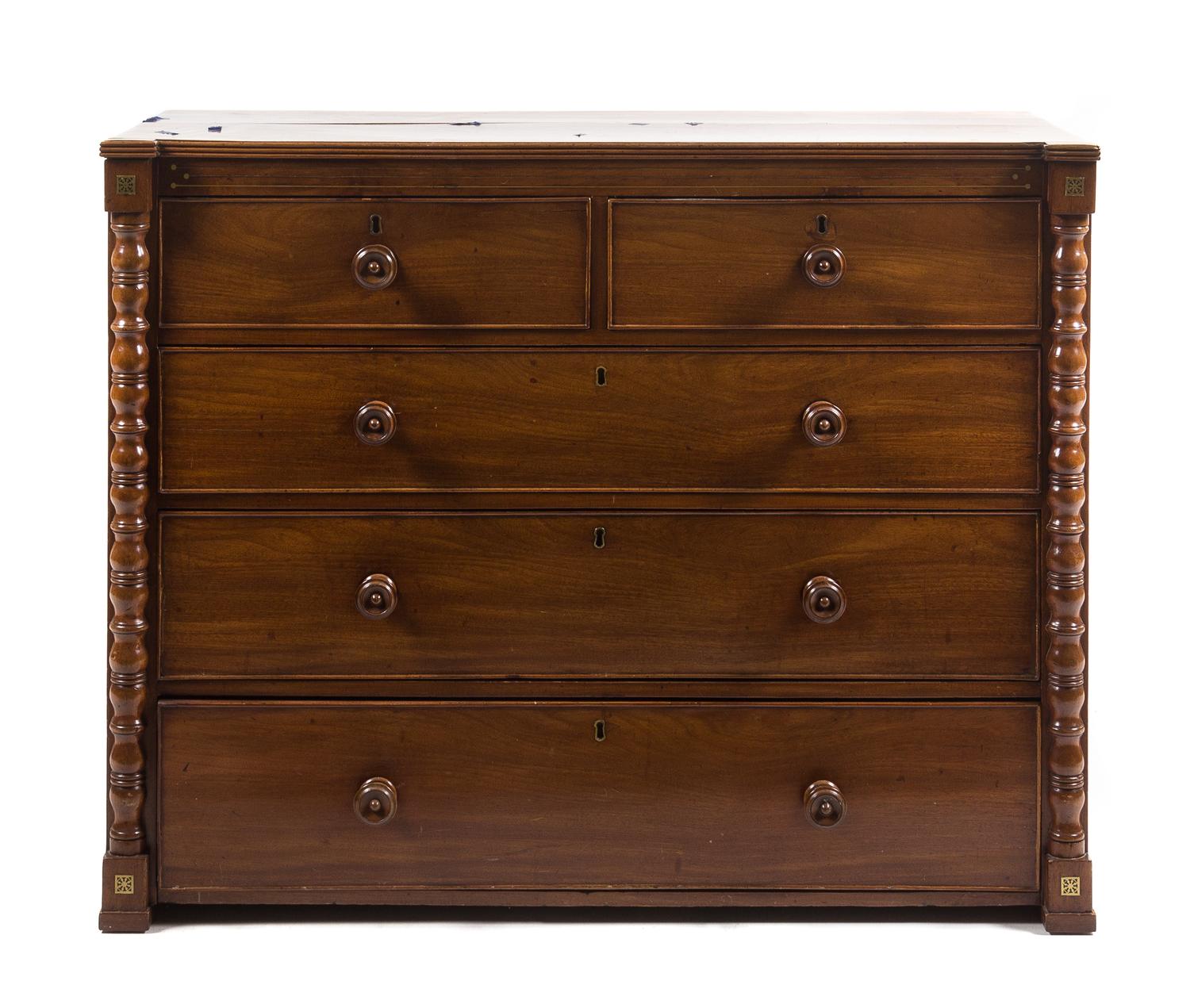 A George III Mahogany Chest of Drawers Height 37 x width 46 1/4 x depth 20 3/8 inches. — PROBABLY SCOTTISH, LATE 18TH/EARLY 19TH CENTURY