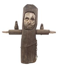 A Carved Wood Figure of Saint Francis Height 57 x width 54 x depth 15 inches.